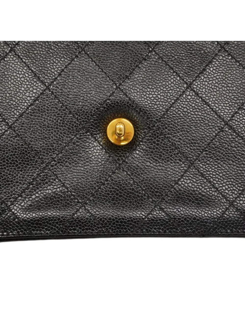 Chanel Shoulder Bag Quilted Caviar Leather Black Gold